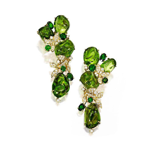 Emerald stone with green bead earring